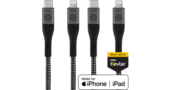 BlueBuilt Usb C Naar Lightning Kabel 1 5m Kevlar Zwart Duo Pack