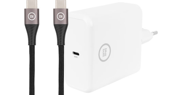 BlueBuilt Power Delivery Oplader 60W Wit Usb C Kabel Nylon Zwart 1 5m