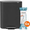 Brabantia Bo Pedal Bin 2 x 30 Litres Matt Black + Sacs Poubelle (120 pièces)