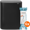 Brabantia Bo Touch Bin 2 x 30 Litres Noir Mat + Sacs Poubelle (120 pièces)