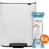 Brabantia Bo Pedal Bin 2 x 30 Litres White + Sacs Poubelle (120 stuks)