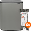 Brabantia Bo Touch Bin 60L Mineral Concrete Gray + Trash Bags (120 units)