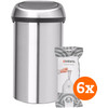 Brabantia Touch Bin 60L Stainless Steel Fingerprint-Proof + Trash Bags (120 units)