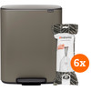 Brabantia Bo Pedal Bin 60L Platinum + Trash Bags (120 units)