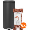 Brabantia NewIcon Poubelle à Pédale 30 Liter Infinite Grey + Sacs Poubelle (120 Pièces)