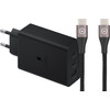 Samsung Chargeur avec 3 Ports USB 65 W Noir + Câble USB-C Nylon Noir 1,5 m