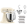 KitchenAid 5KSM185PSEAC Crème + Rouleau à Pâtes et Set de Découpe (3 Pièces)