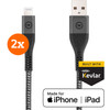 BlueBuilt Usb A naar Lightning Kabel 1,5m Kevlar Zwart Duo Pack