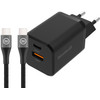 BlueBuilt Snellader met 2 Usb Poorten 38W Zwart + Usb C Kabel 1,5m