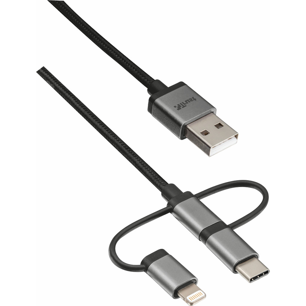 Trust 3-in-1 Câble Lightning / Micro USB / USB Type-C Noir 1 m