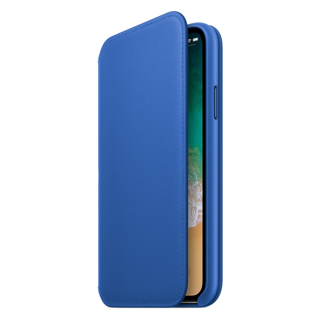Apple iPhone X Coque à rabat Folio en Cuir Bleu électrique