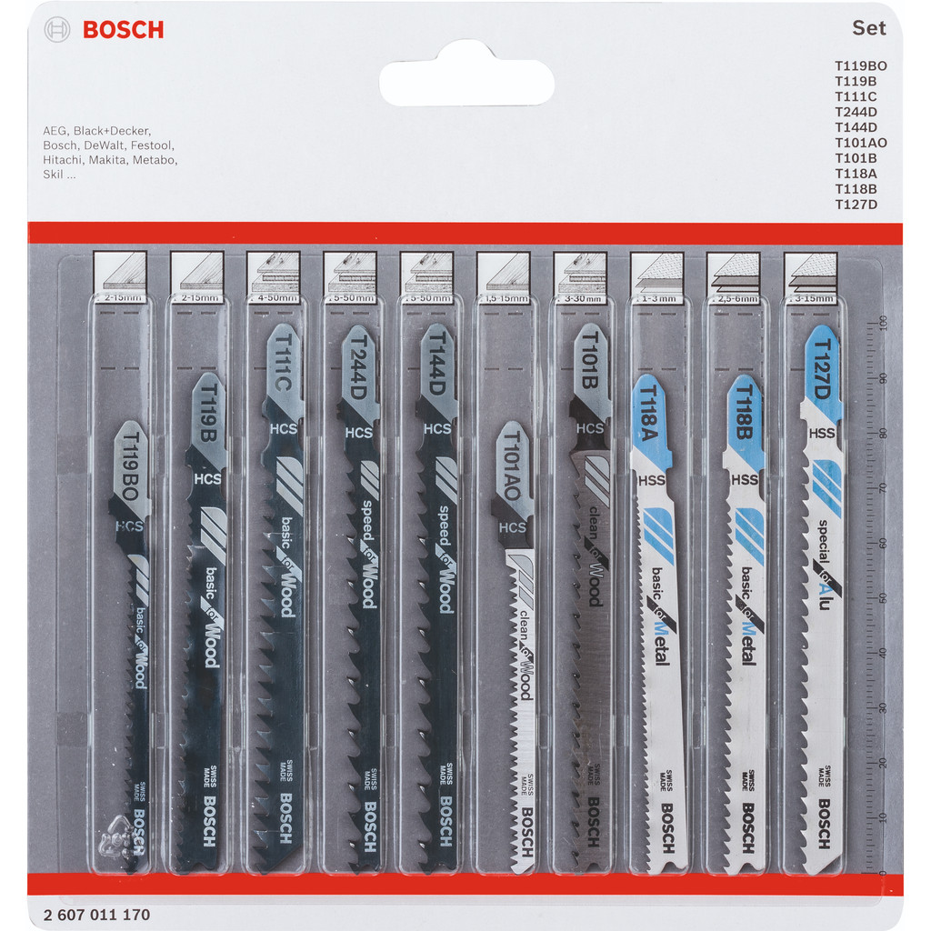 Set de lames pour scie sauteuse 10 pièces Bosch Professional