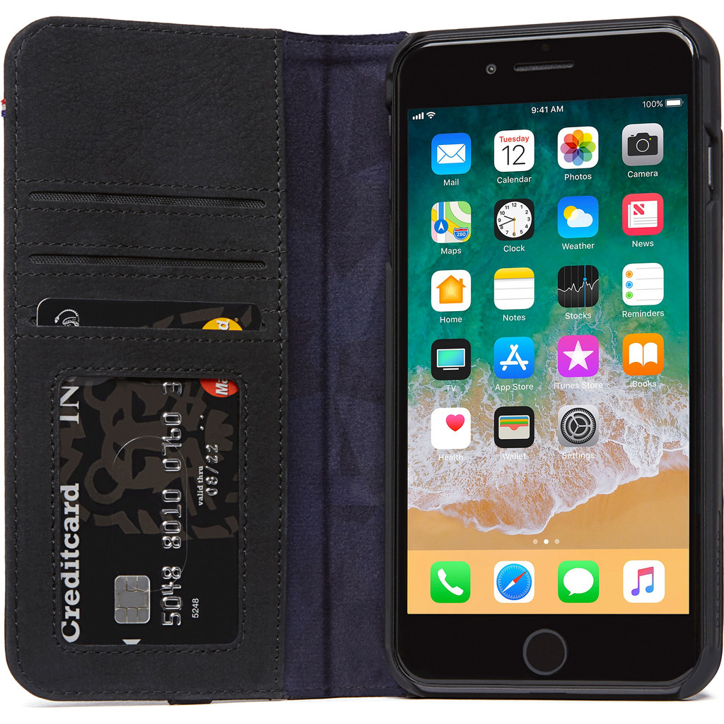 Decoded Coque portefeuille en cuir pour iPhone 8 Plus/7 Plus Noir