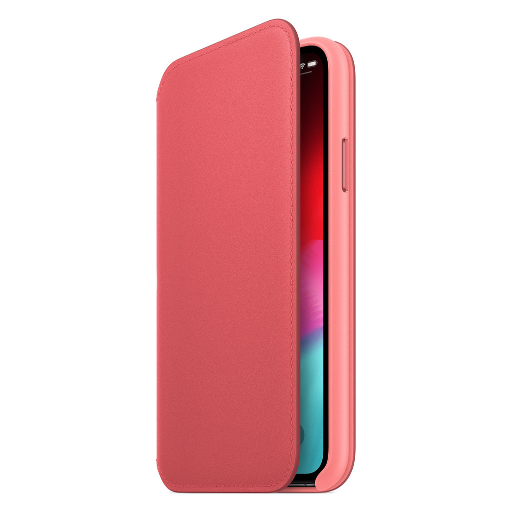 Apple iPhone Xs Coque à rabat folio en Cuir Rose pivoine
