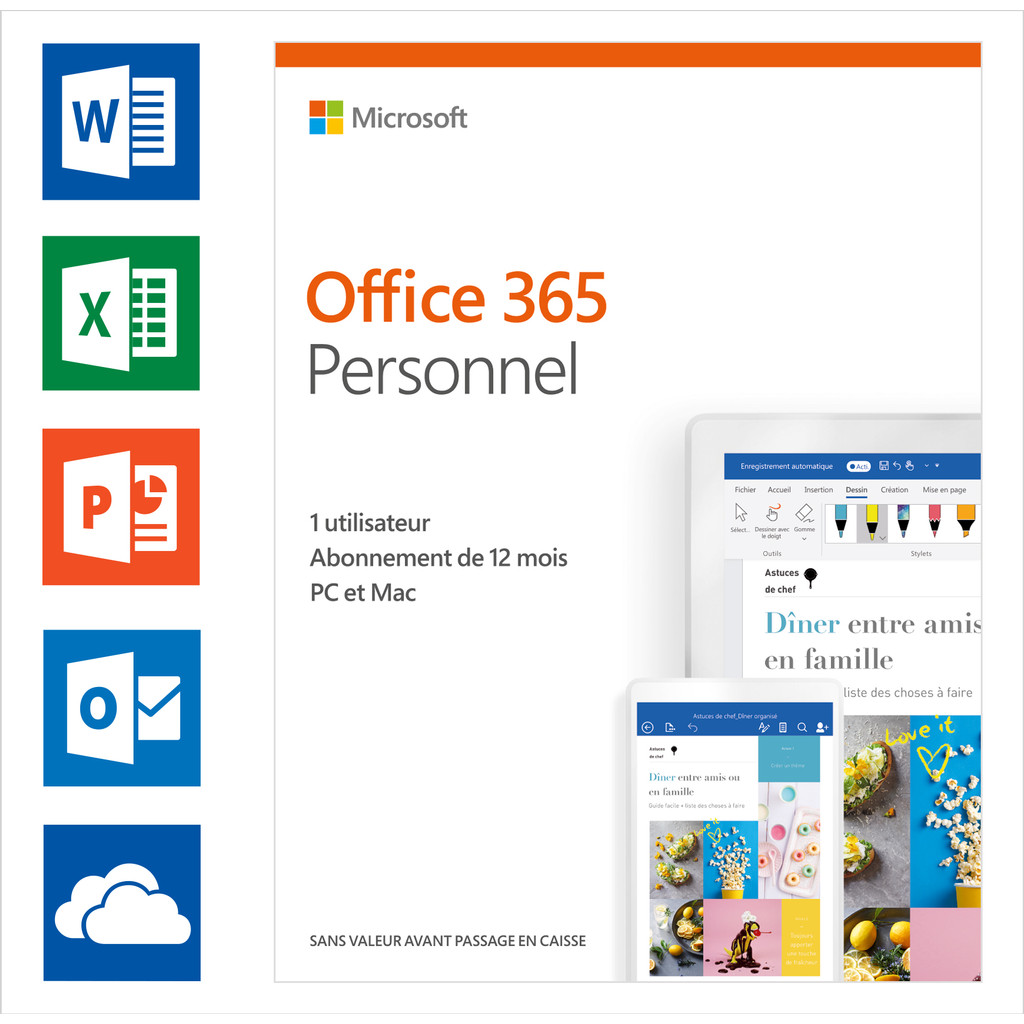 Microsoft Office 365 Personnel Abonnement 1 an FR
