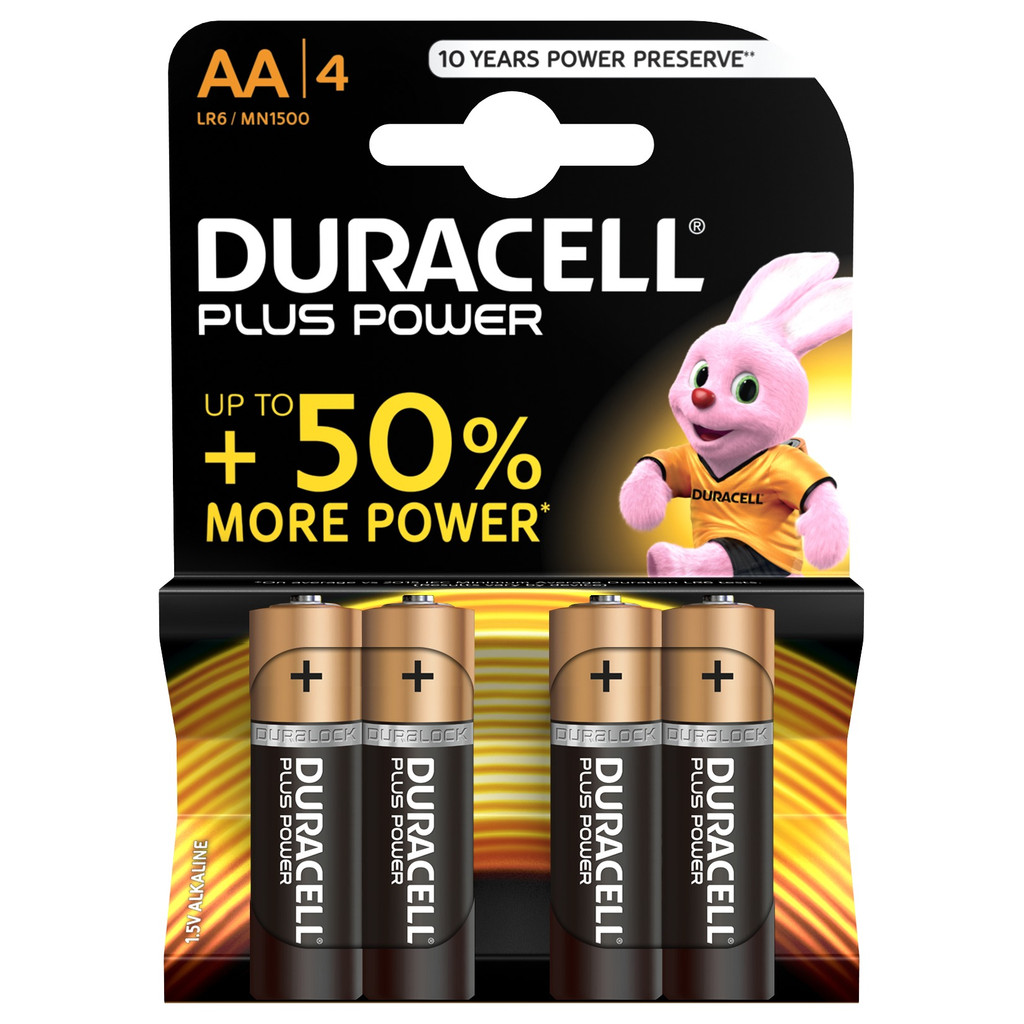 Duracell Plus Power Piles AA alkaline 4 pièces