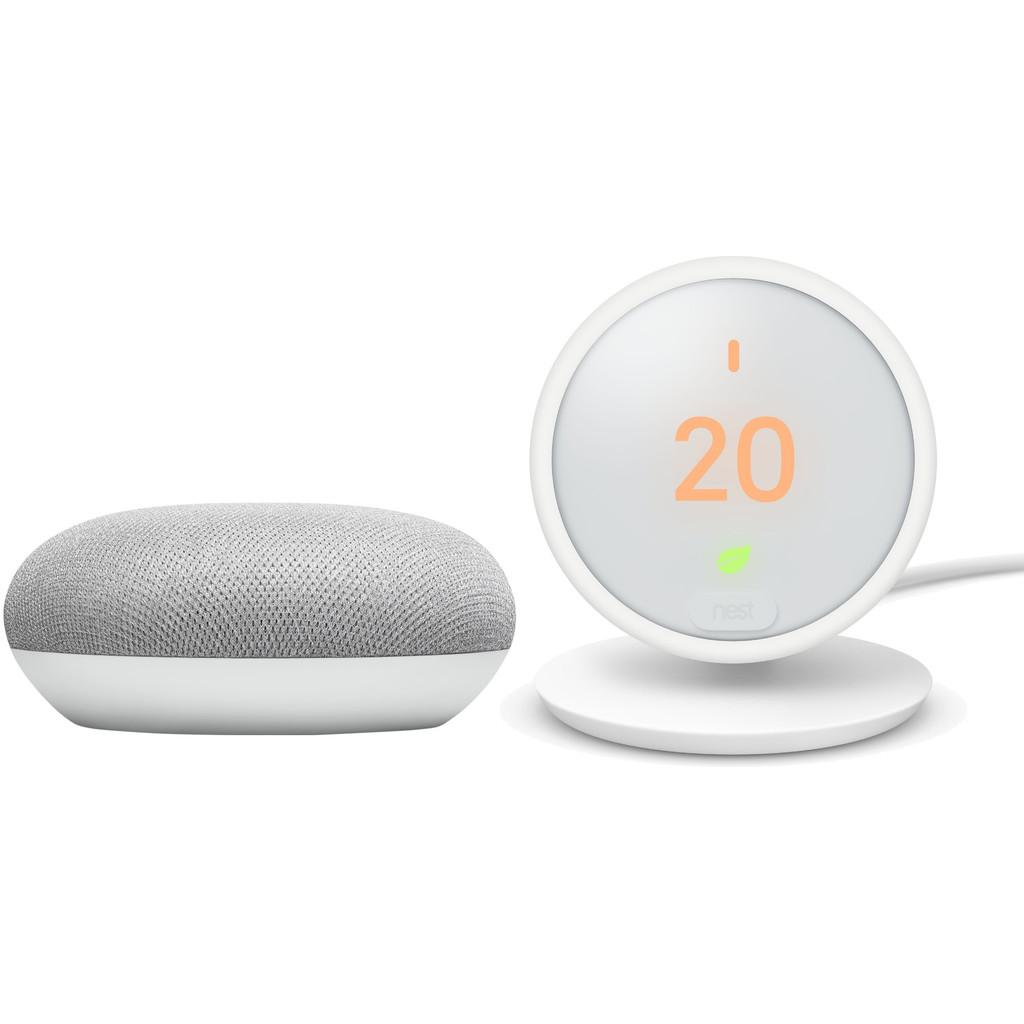 Nest Thermostat E + Google Home Mini Blanc