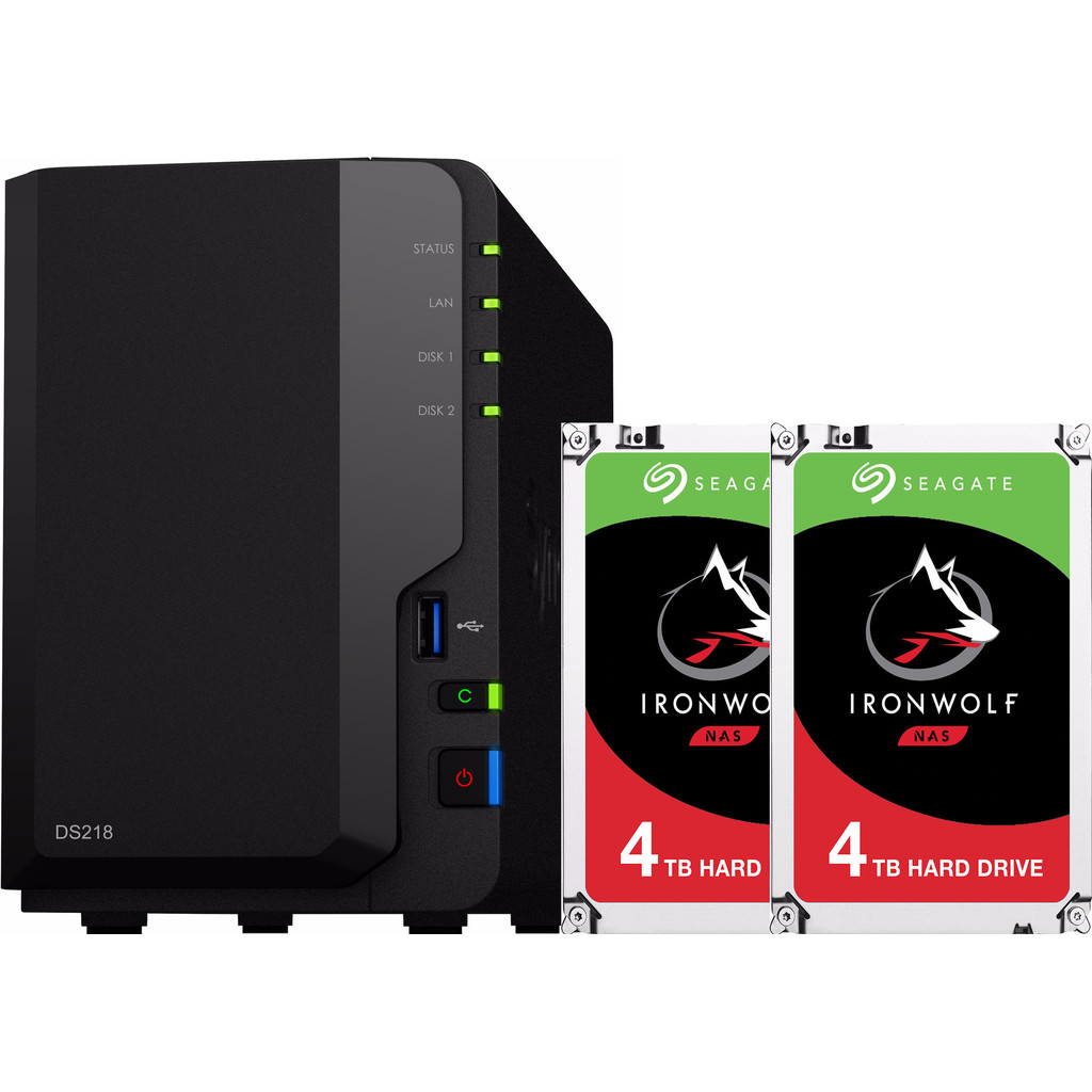 Synology DS218 avec 2 disques durs Seagate IronWolf de 4 To