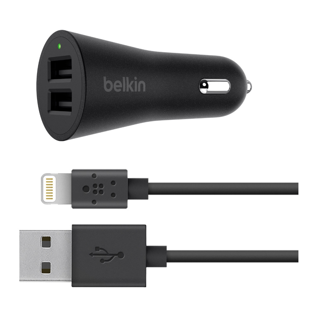Belkin Boost Up Chargeur de voiture avec 2 ports USB + câble Lightning Noir 1,2 m