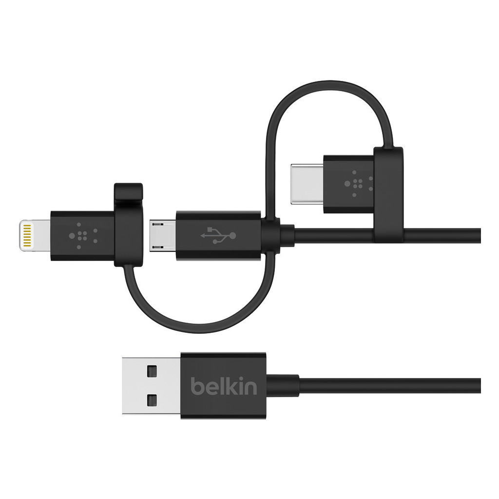Belkin Câble Micro USB/Lightning/USB-C 3-en-1 Noir 1,2 m