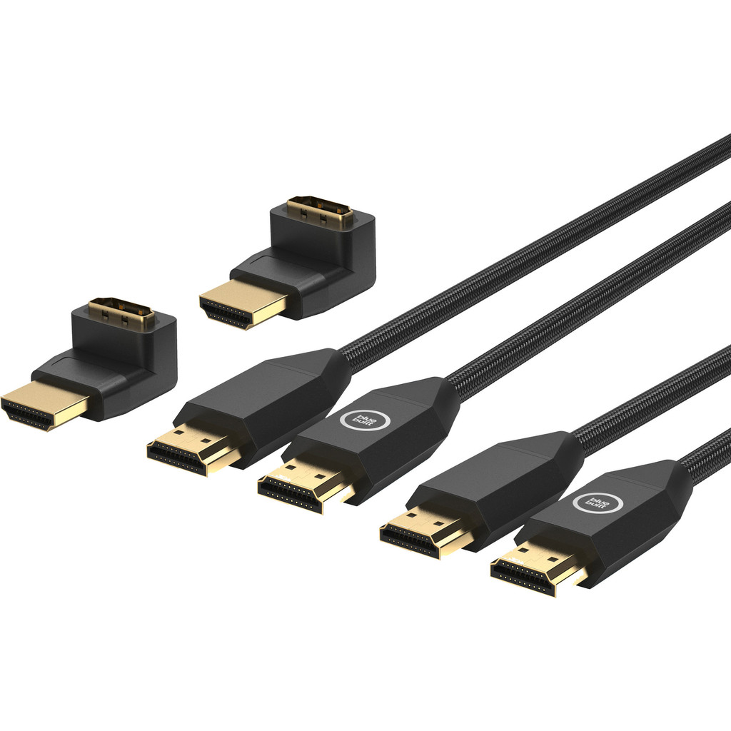 BlueBuilt Câble HDMI Nylon 1,5 mètre Noir + Adaptateur 90° Lot de 2