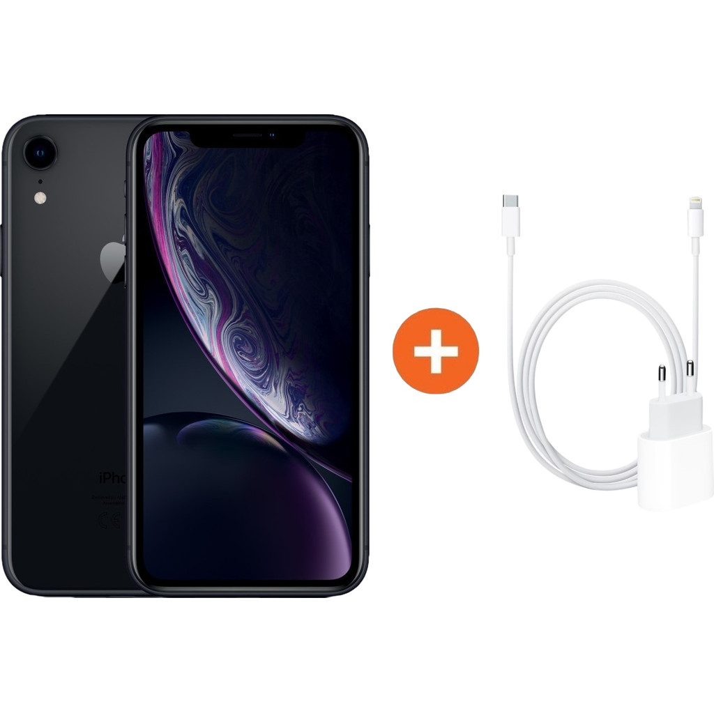 Apple iPhone Xr 128 GB Zwart + 18w Lightning Snellader Apple iPhone Xr 128 GB Zwart + 18w Lightning Snellader