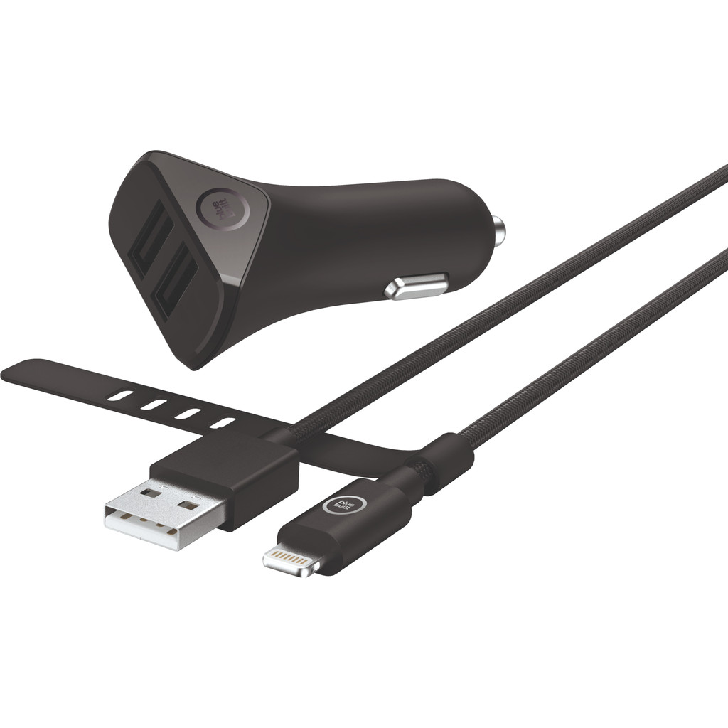 BlueBuilt 4,8A Autolader 2 USB met Lightning Kabel 1 Meter Zwart BlueBuilt 4,8A Autolader 2 USB met Lightning Kabel 1 Meter Zwart
