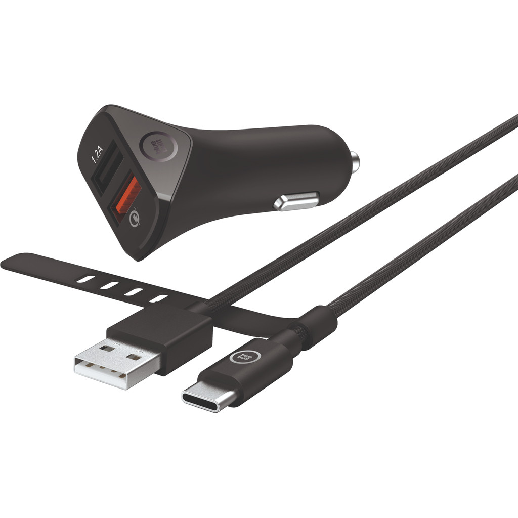 BlueBuilt 4,2A Autolader 2 USB met Nylon USB-C kabel 1 Meter Zwart BlueBuilt 4,2A Autolader 2 USB met Nylon USB-C kabel 1 Meter Zwart