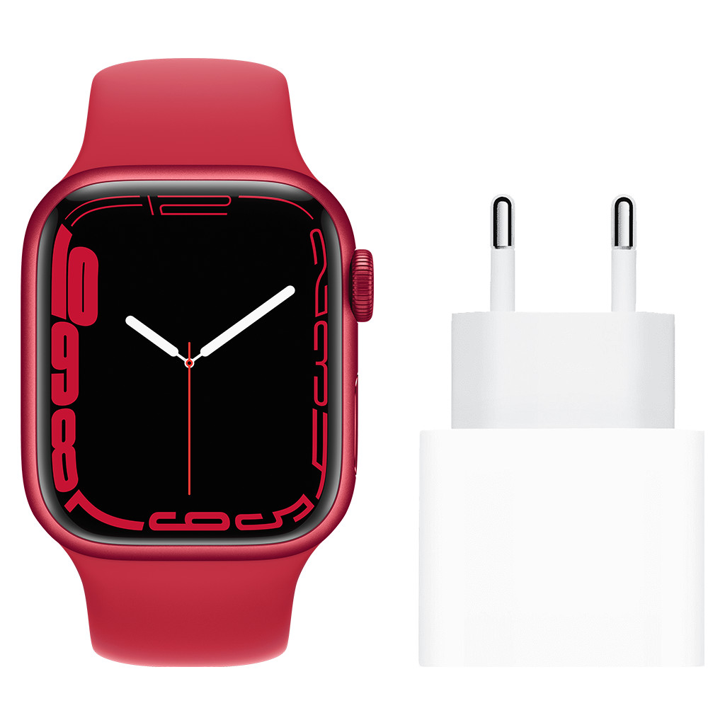 Apple Watch Series 7 41mm RED Aluminium RED Sportband + Apple Usb C Oplader 20W