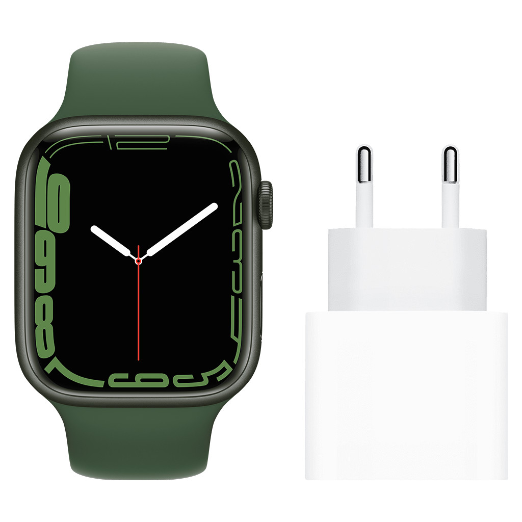 Apple Watch Series 7 45mm Groen Aluminium Groene Sportband + Apple Usb C Oplader 20W