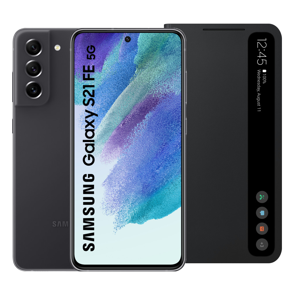 Samsung Galaxy S21 FE 128GB Grijs 5G + Samsung Clear View Book Case Zwart