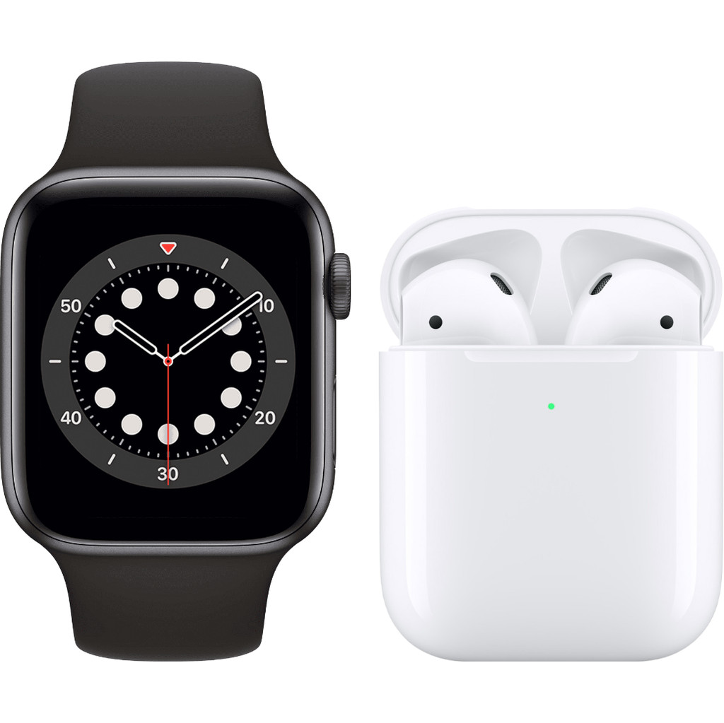 Apple Watch Series 6 40mm Space Gray Zwart Bandje + Apple AirPods 2 met oplaadcase