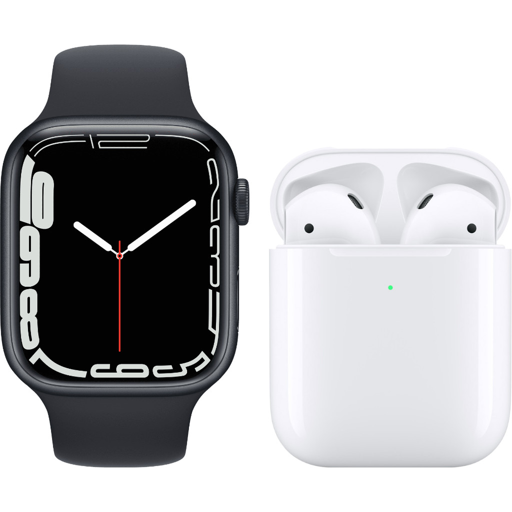 Apple Watch Series 7 45mm Middernacht Aluminium Middernacht Sportband + Apple AirPods 2