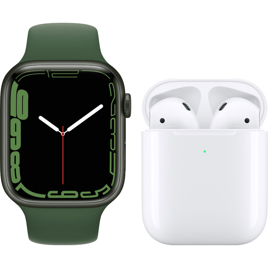 Apple Watch Series 7 41mm Groen Aluminium Groene Sportband + Apple AirPods 2