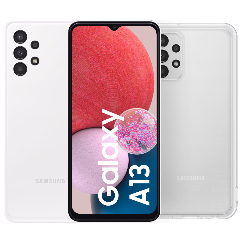 Samsung Galaxy A13 128GB Wit + Samsung Soft Case Back Cover Transparant