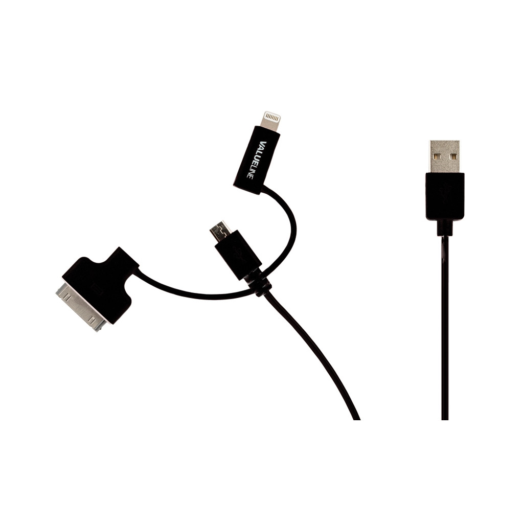Valueline Câble 3-in-1 Micro USB / Lightning / 30 broches 1 m Noir