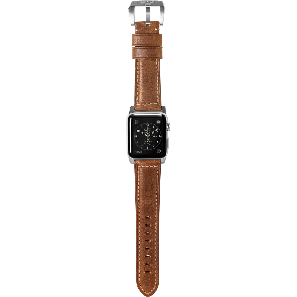 Nomad Bracelet en Cuir Apple Watch 42 mm Brun/Argent