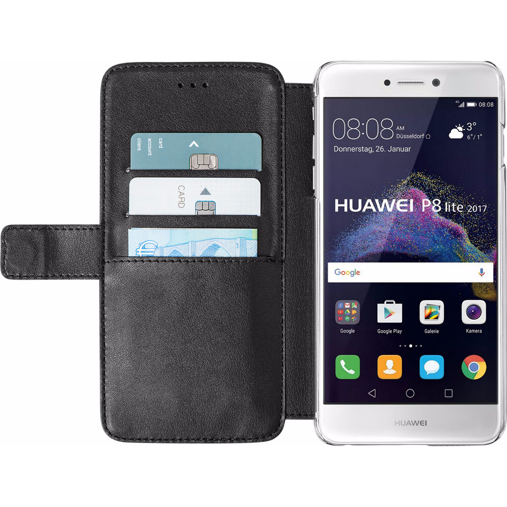 Azuri Coque à rabat Portefeuille magnétique pour Huawei P8 Lite (2017) Noir