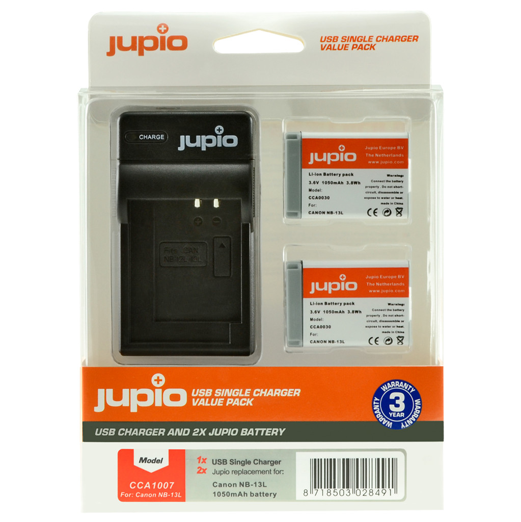Jupio Kit : Batterie NB-13L (2x) + Chargeur USB Unique