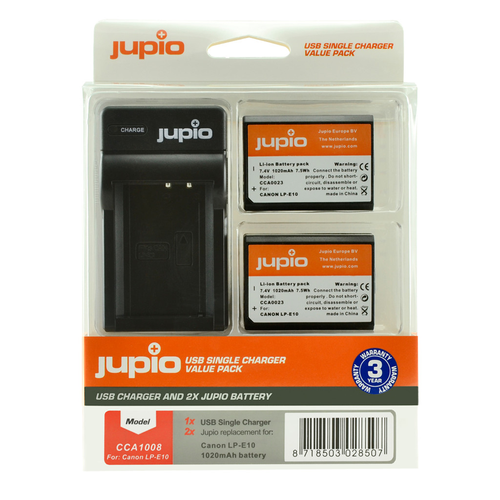 Jupio Kit : Batterie LP-E10 (2x) + Chargeur USB Unique