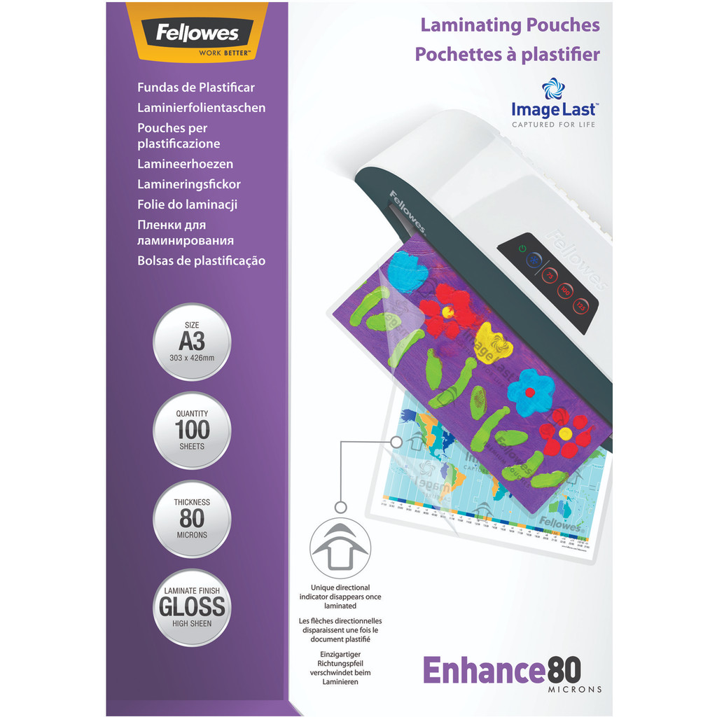 Fellowes Pochettes de plastification Enhance 80 mic A3 (100 pièces)