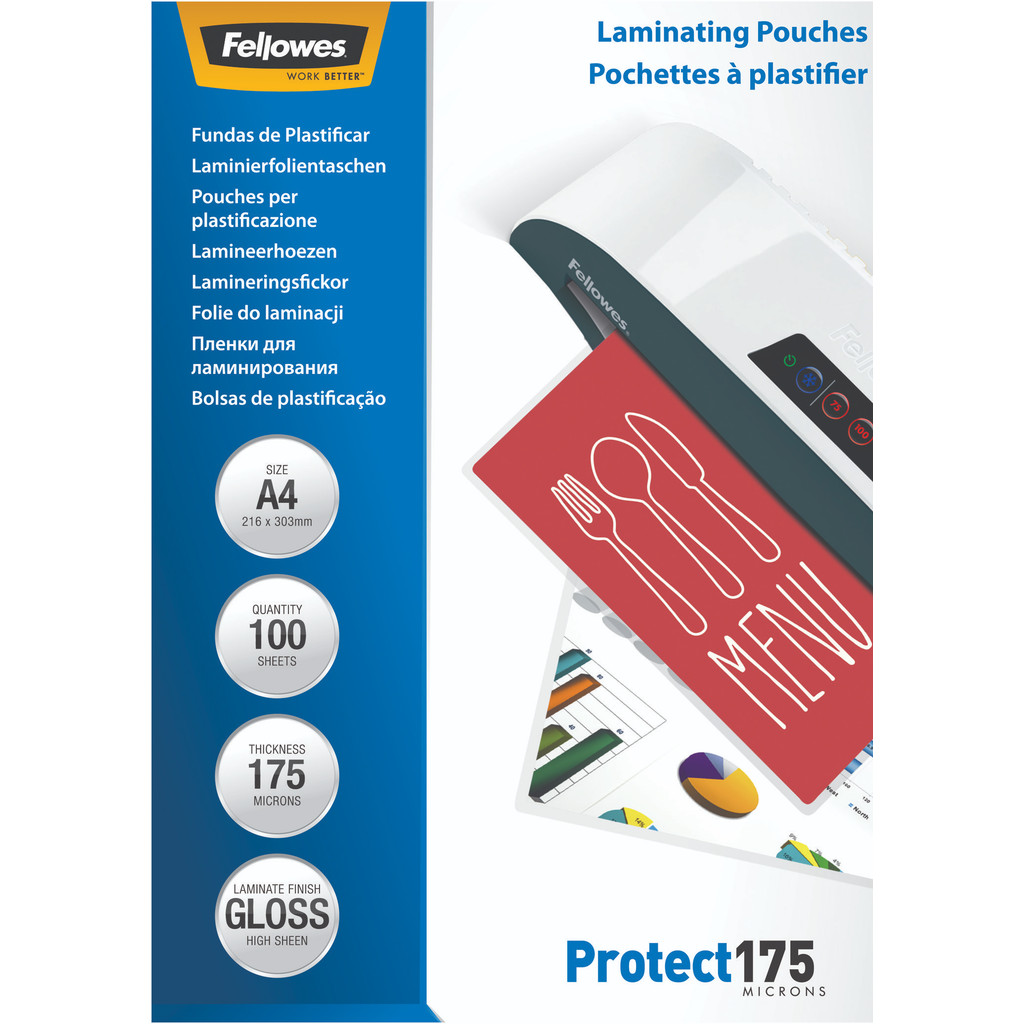 Fellowes Pochettes de Plastification Protect 175 mic A4 (100 pièces)