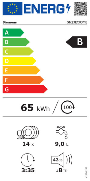 Siemens - lave-vaisselle 60cm 14 couverts 42db noir sn23ec03me