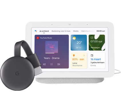 Google Chromecast V3 + Google Nest Hub 2 Chalk - Coolblue - Before 23:59,  delivered tomorrow