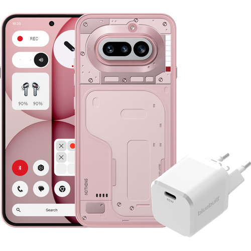 Nothing Phone (4a) 256GB Roze 5G + BlueBuilt Oplader met Usb C Poort 45W Wit (mobiele telefoon)