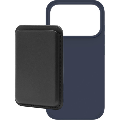 BlueBuilt MagSafe Hoesje iPhone 18 Pro Blauw + Kaarthouder Leer Zwart (telefoonhoesje)