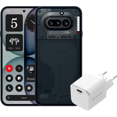 Nothing Phone (4a) 128GB Zwart 5G + BlueBuilt Oplader met Usb C Poort 45W Wit (mobiele telefoon)