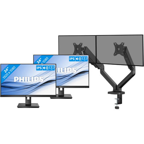 Philips 242B1G/00 Duo Pack + BlueBuilt Monitorarm Mechanische Veer voor 2 Monitoren