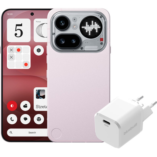 Nothing Phone (4a) Pro 256GB Roze 5G + BlueBuilt Oplader met Usb C Poort 45W Wit (mobiele telefoon)