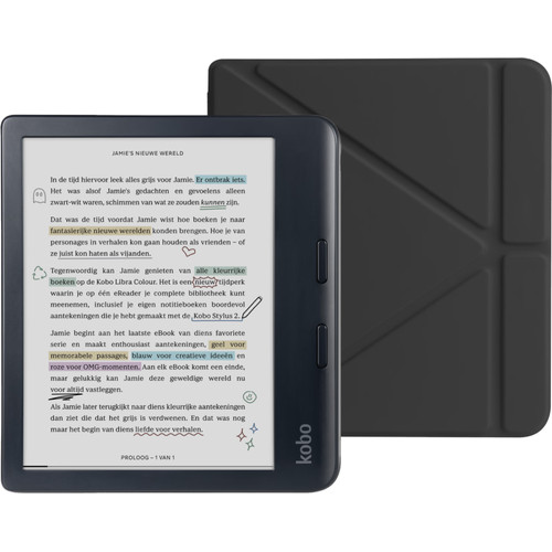 Kobo Libra Colour Zwart + BlueBuilt Book Case Zwart (e-reader)